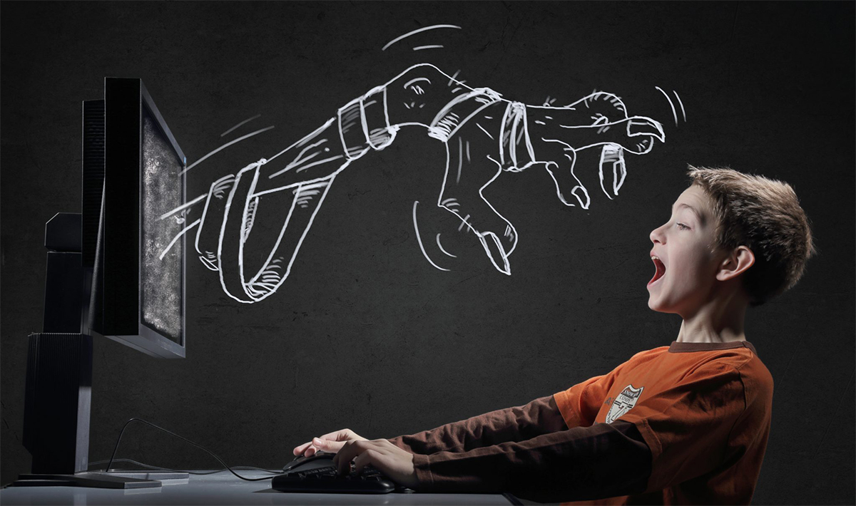 Obrazek dekoracyjny przedstawiający dziecko i cyfrowe strachy